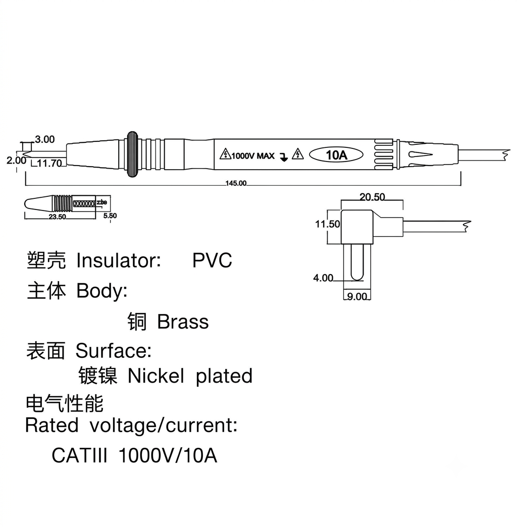 IC-242 Multimetre Test Probu (Açılı Fişli, Kırmızı-Siyah)