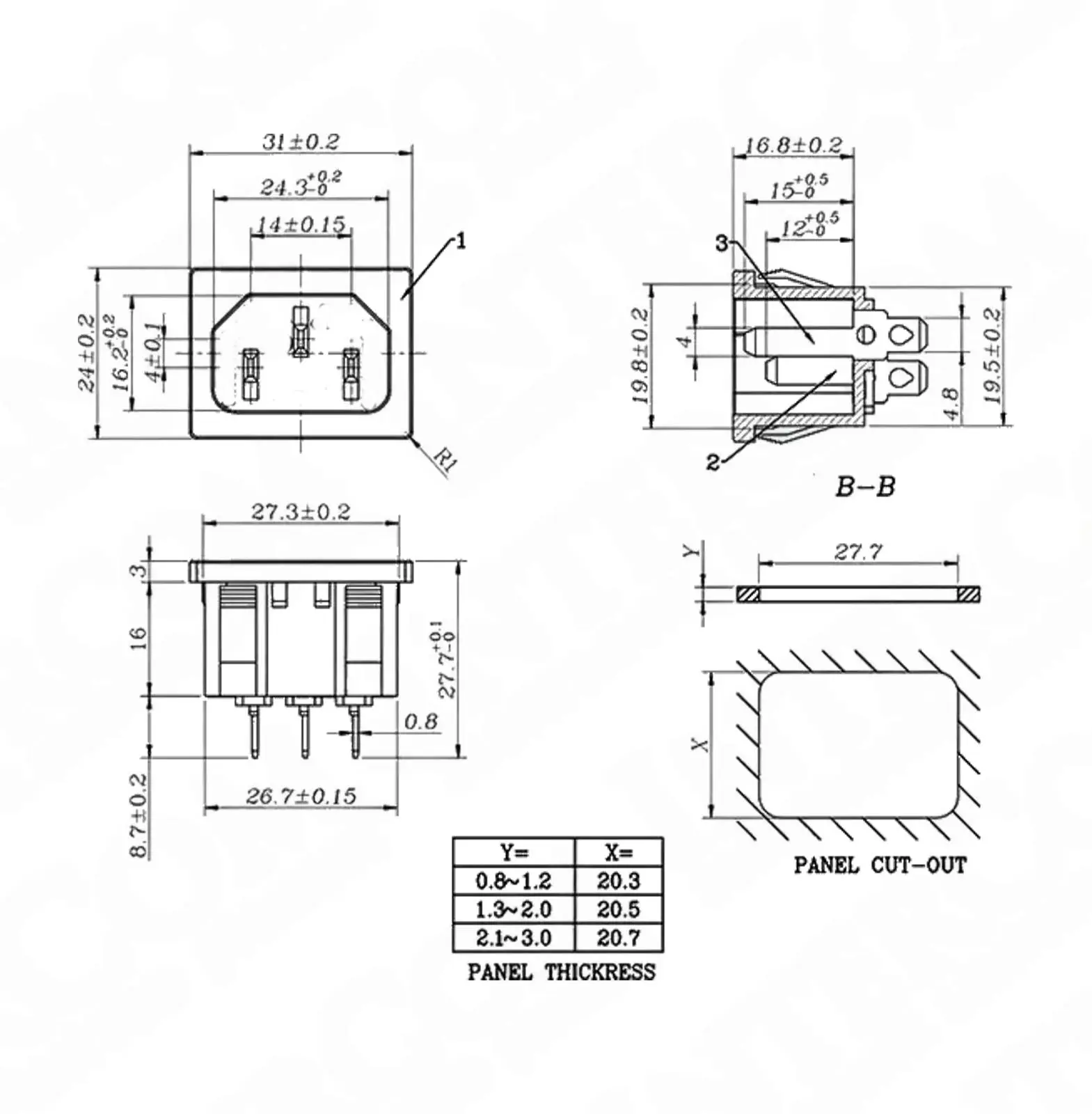 IC-212B C14 Power Soket Erkek Kulaksız AS-04 - Görsel 3