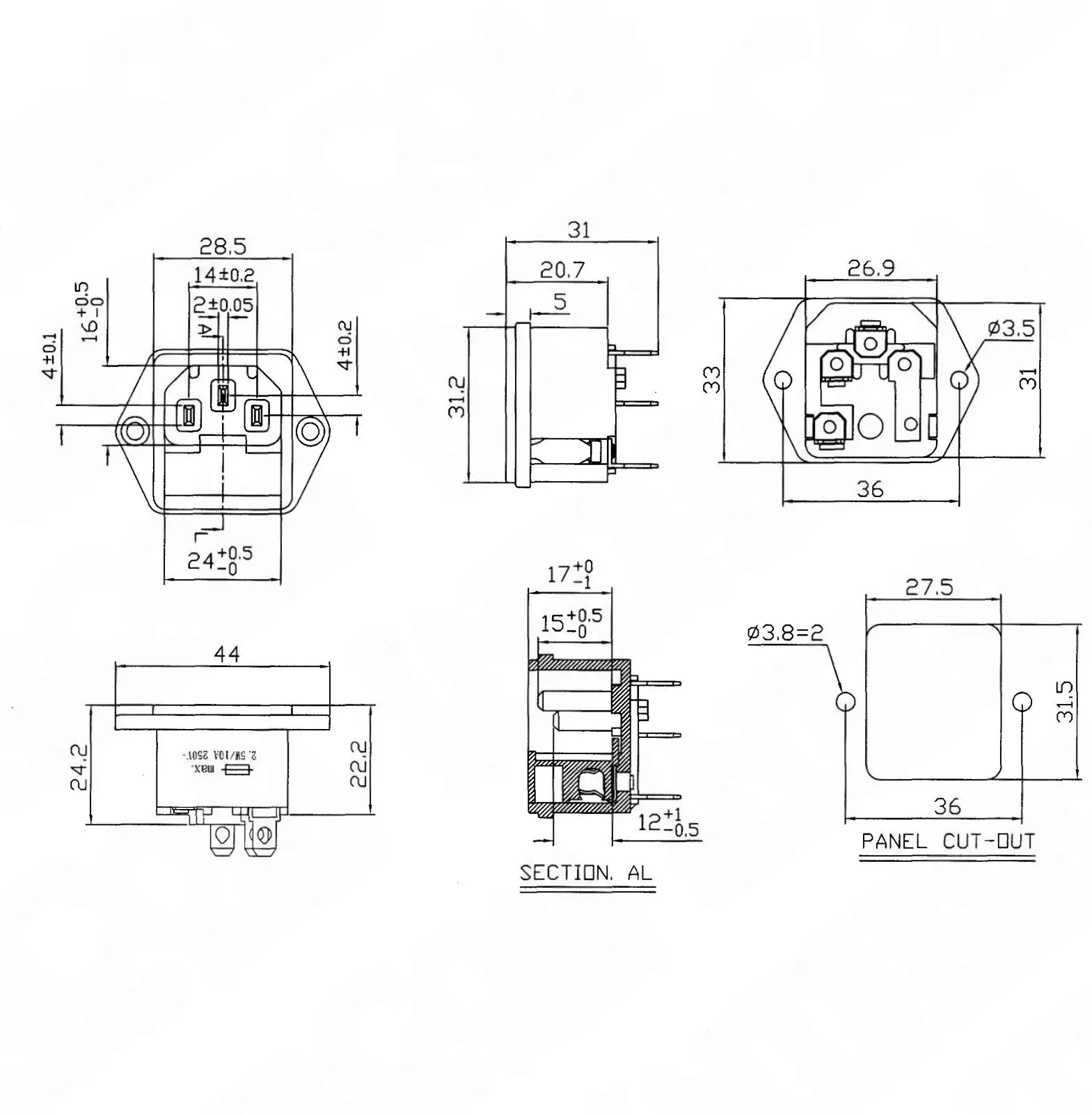 IC-213 C14 Power Soket Erkek Fuseli Kulaklı AS-07 - Görsel 3