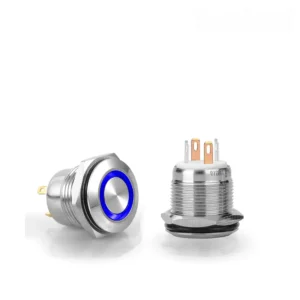 D36 16mm Metal Yaylı Buton 12-24V Mavi Led