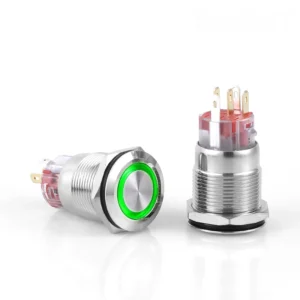 D58 19mm Metal Yaylı Buton 12-24V Yeşil Led