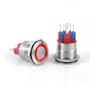 D69 22mm Metal Yaylı Buton 12-24V Kırmızı Led
