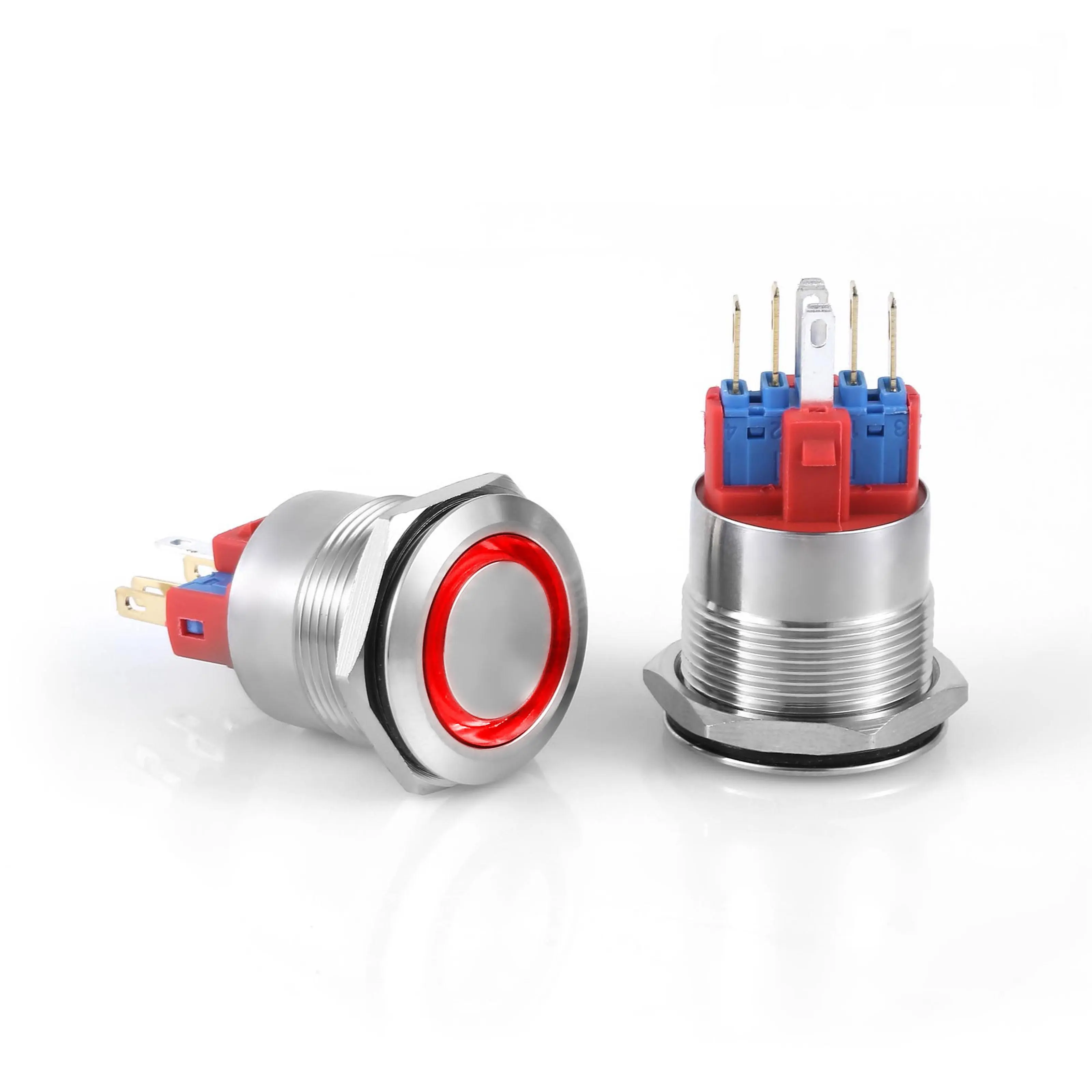 D69 22mm Metal Yaylı Buton 12-24V Kırmızı Led