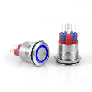 D71 22mm Metal Yaylı Buton 12-24V Mavi Led