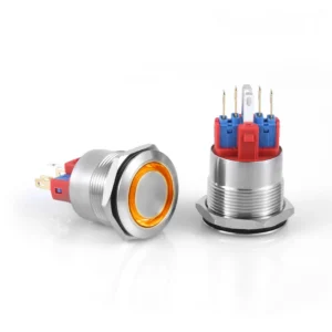 D75 22mm Metal Yaylı Buton 12-24V Turuncu Led