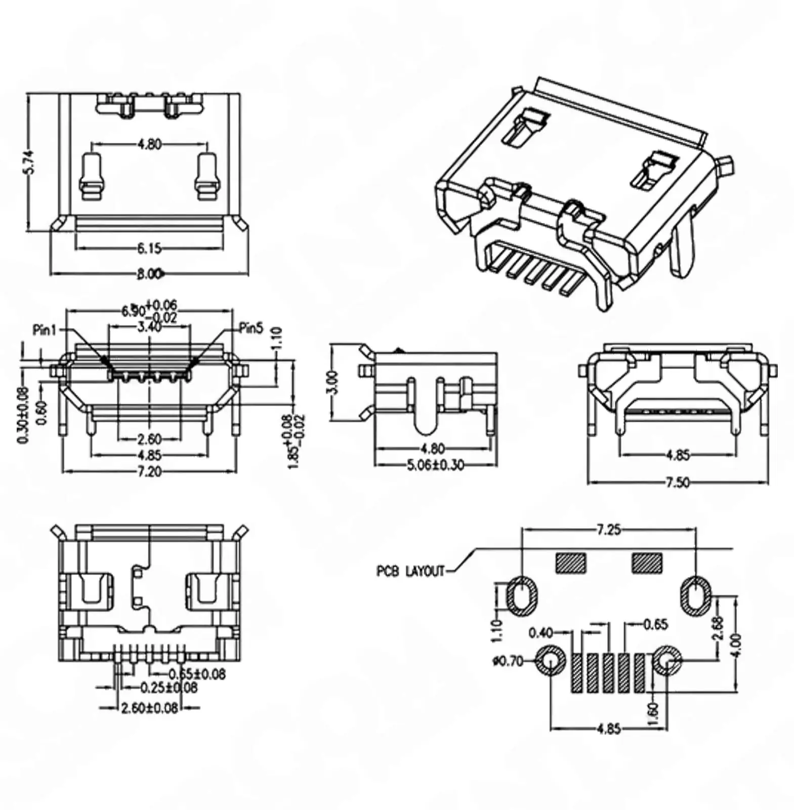 IC-266A-1 Mikro USB 4 Şaseli Mini 5 Pin - Görsel 2