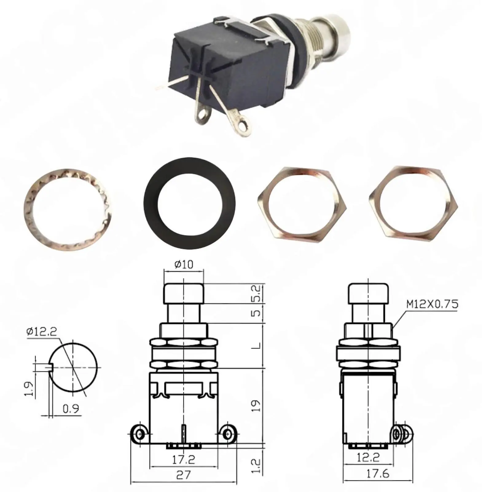 IC-148J-3 Pedal Switch Kalıcılı 3P Ø12mm PBS-24-102 - Görsel 2