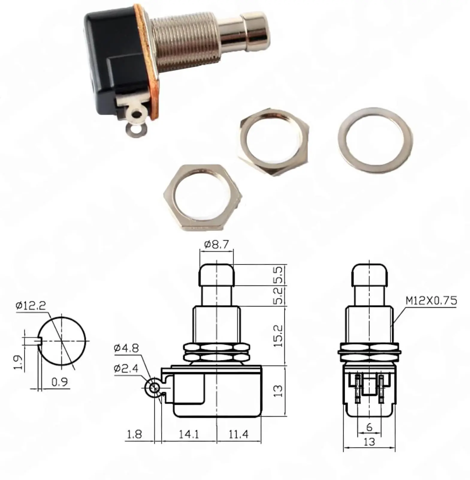 IC-148J Pedal Switch Yaylı Ø12mm PBS-24B-4SW - Görsel 2