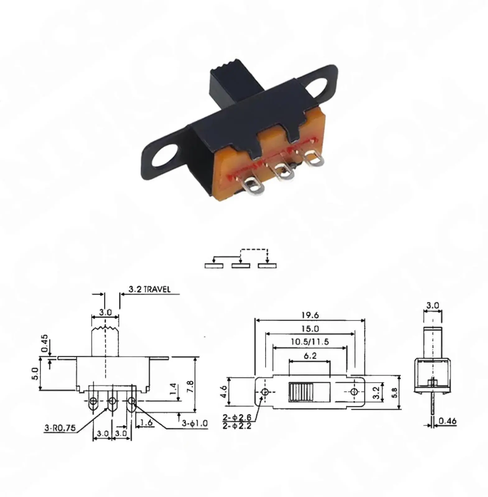 IC-207 Slide Switch ON-OFF 3P - Görsel 2
