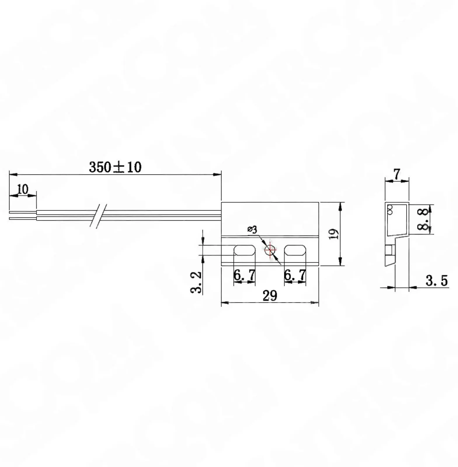 IC-228B-1 Kablolu Reed Sensör Normalde Açık Kontak 29x19mm - Görsel 2