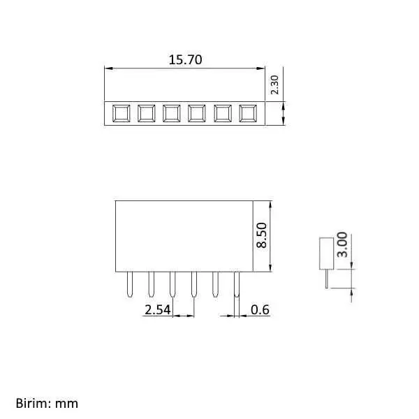 1x6 Pin Dişi Header - Mavi